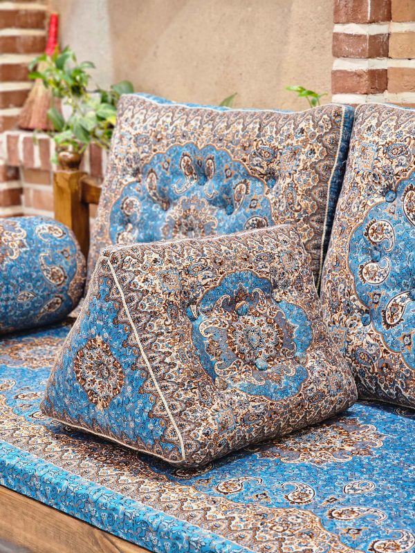 پشتی مثلثی (لمی) سنتی طرح سالار رنگ آبی ( یک جفت )