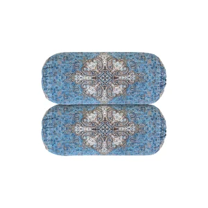 بالشت گرد سنتی طرح قاجار رنگ آبی