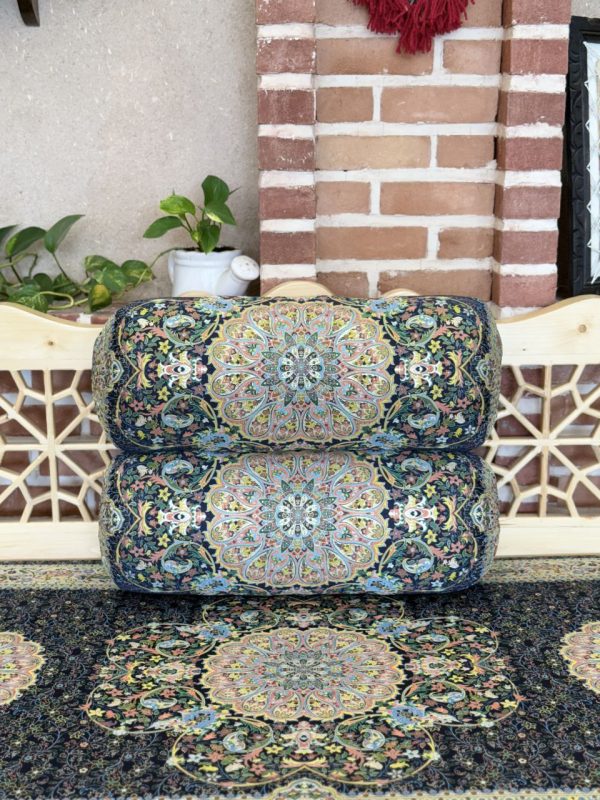 بالشت گرد سنتی سرمه‌ای طرح افشار ( یک جفت )