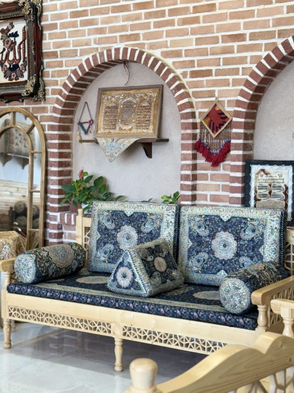 ست پشتی سنتی سرمه‌ای طرح افشار