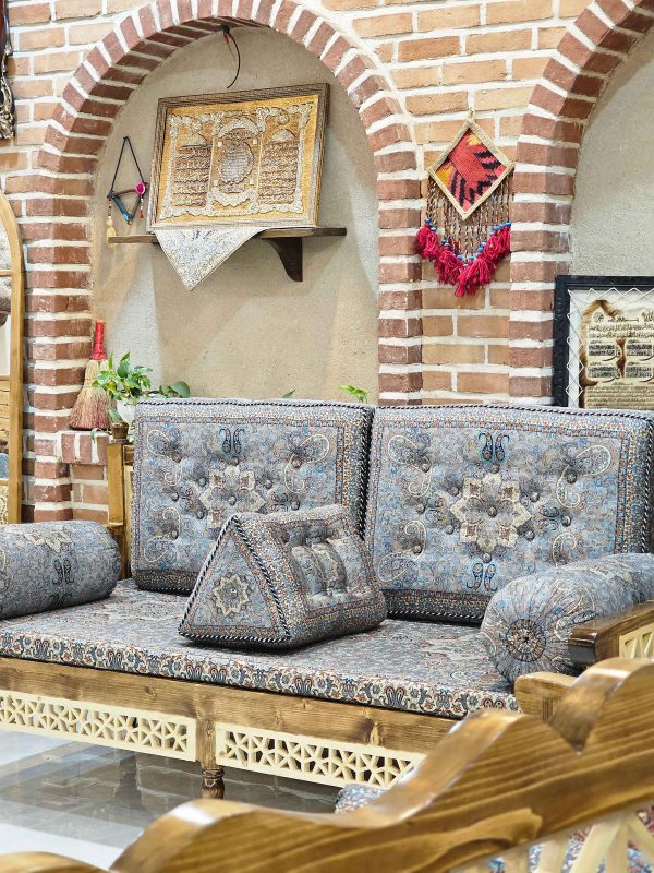 ست پشتی سنتی طوسی طرح الماس