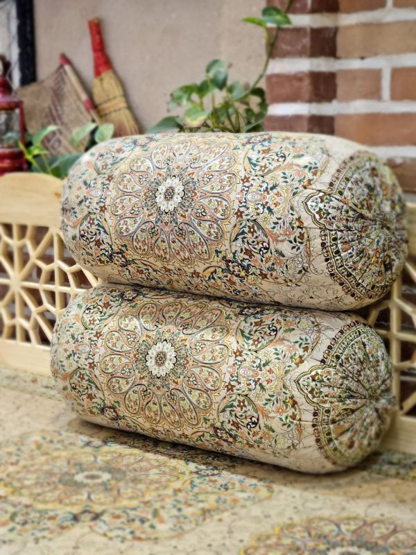 بالش گرد سنتی کرم طرح افشار ( یک جفت )