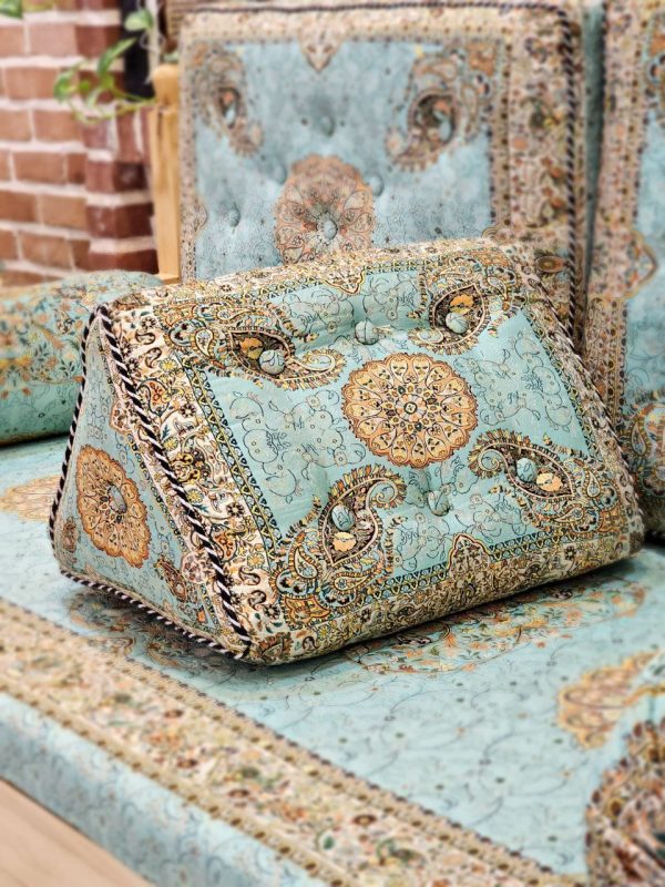 پشتی مثلثی سنتی سبز طرح افشار ( یک جفت )