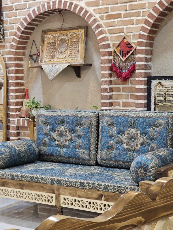 ست پشتی سنتی آبی طرح الماس - Image 2