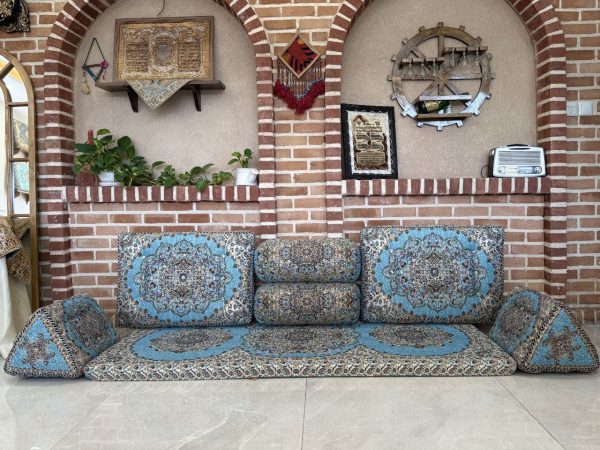 ست پشتی سنتی طرح بهشت رنگ آبی - Image 3