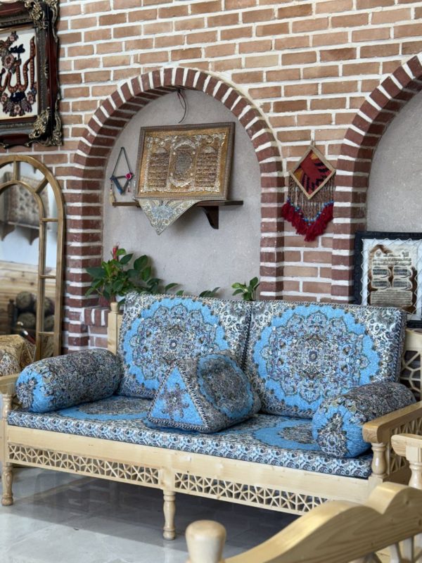 ست پشتی سنتی طرح بهشت رنگ آبی