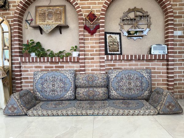 ست پشتی سنتی طرح بهشت رنگ طوسی - Image 3