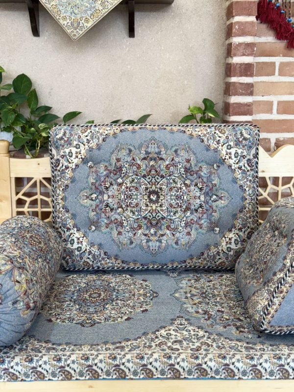 ست پشتی سنتی طرح بهشت رنگ طوسی - Image 4